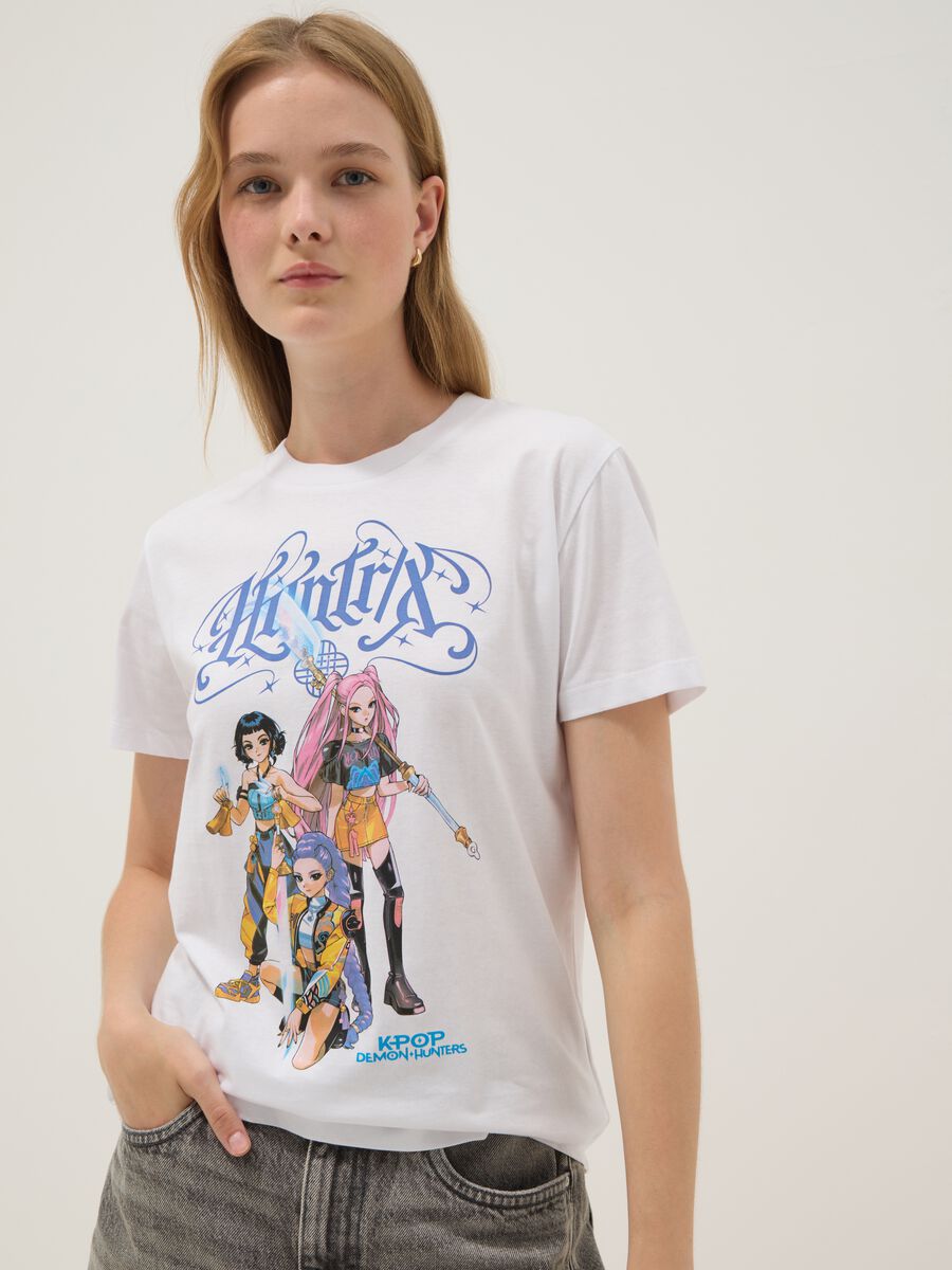 White pure cotton T-shirt regular fit with print_2