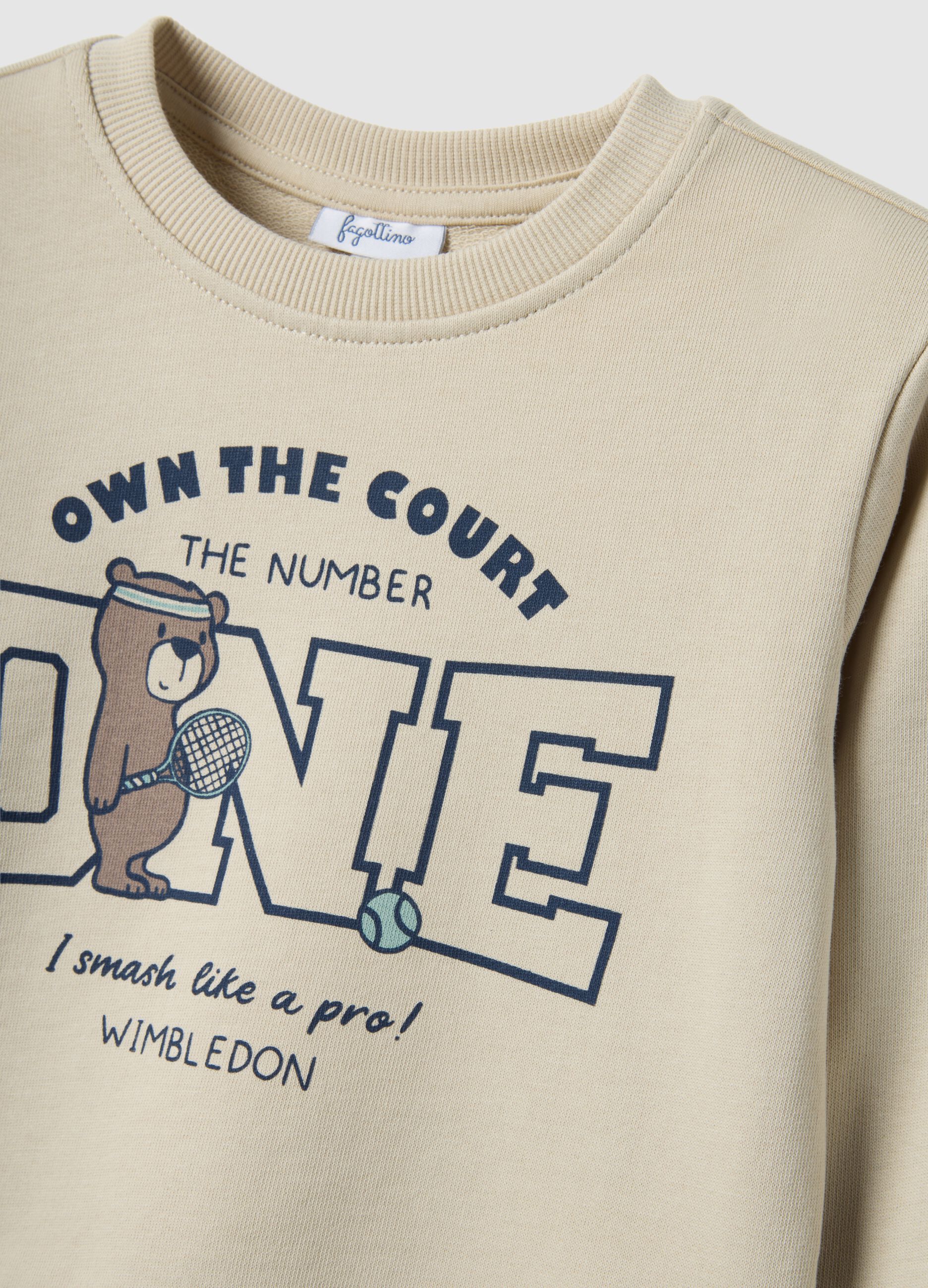 Beige pure cotton regular fit sweatshirt with print for baby