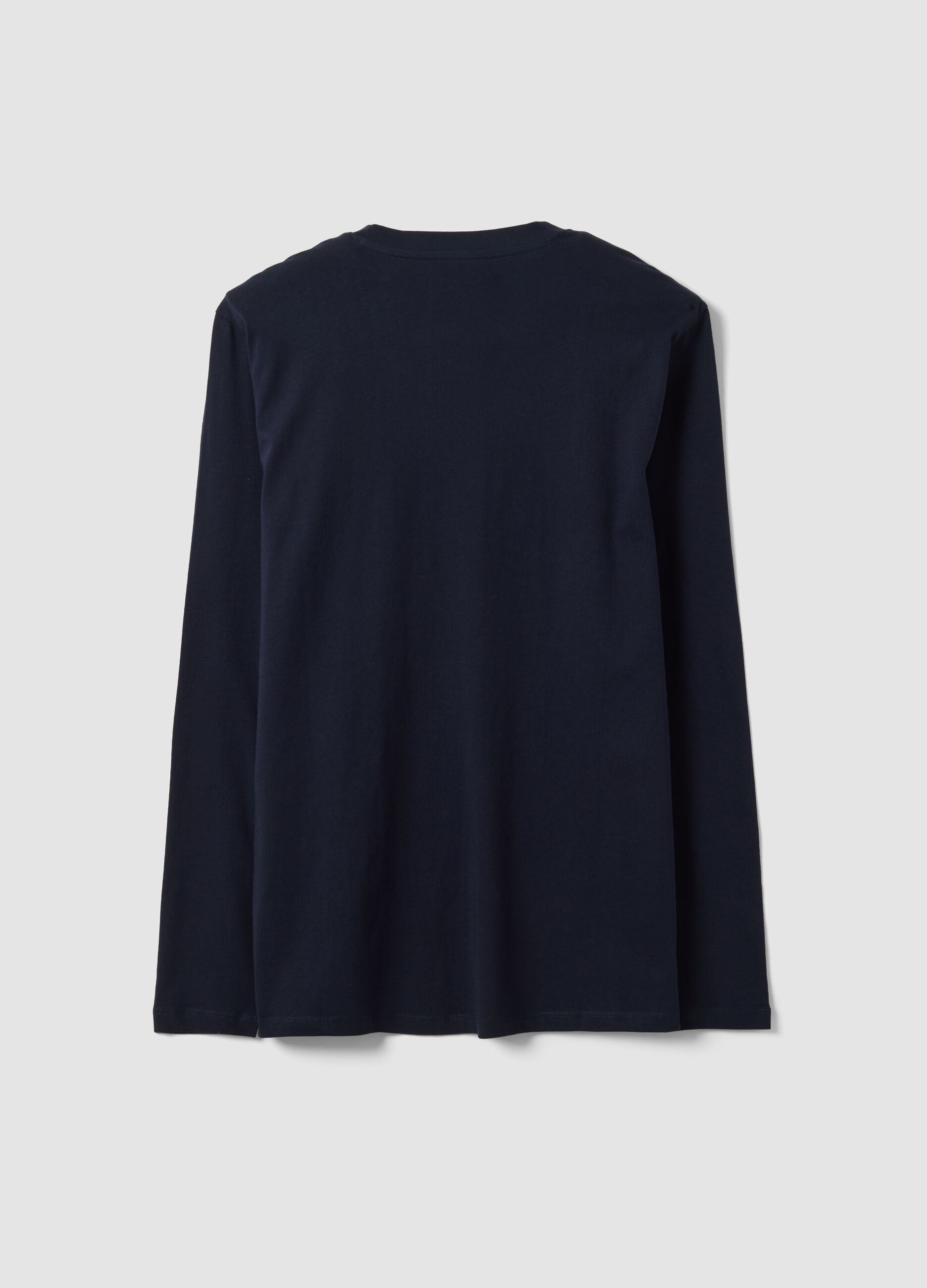 Blue long-sleeve crew-neck T-shirt in pure organic cotton