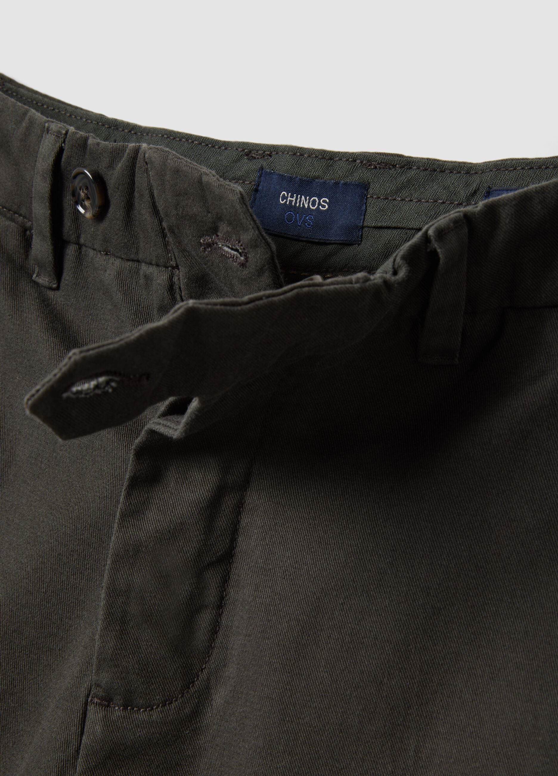Green cotton chino trousers, regular fit