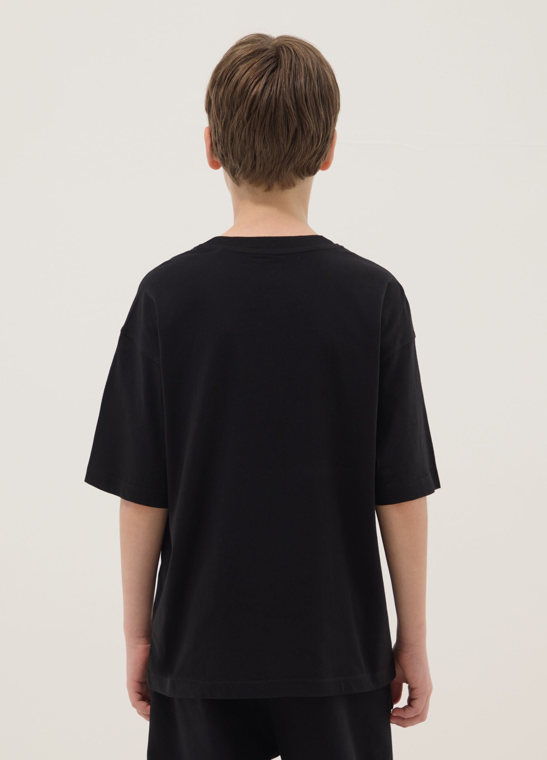 Black pure cotton T-shirt with front print