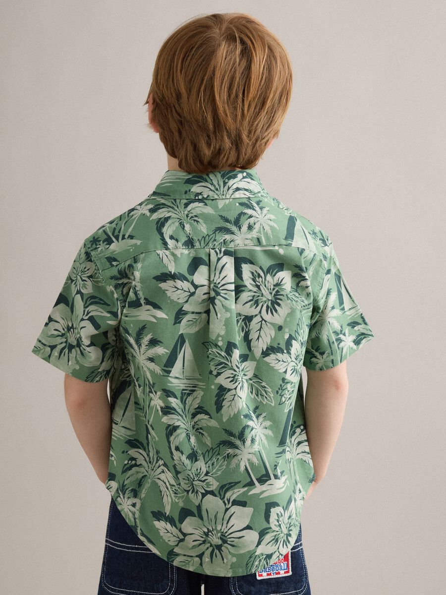 Green pure cotton shirt with tropical print_1