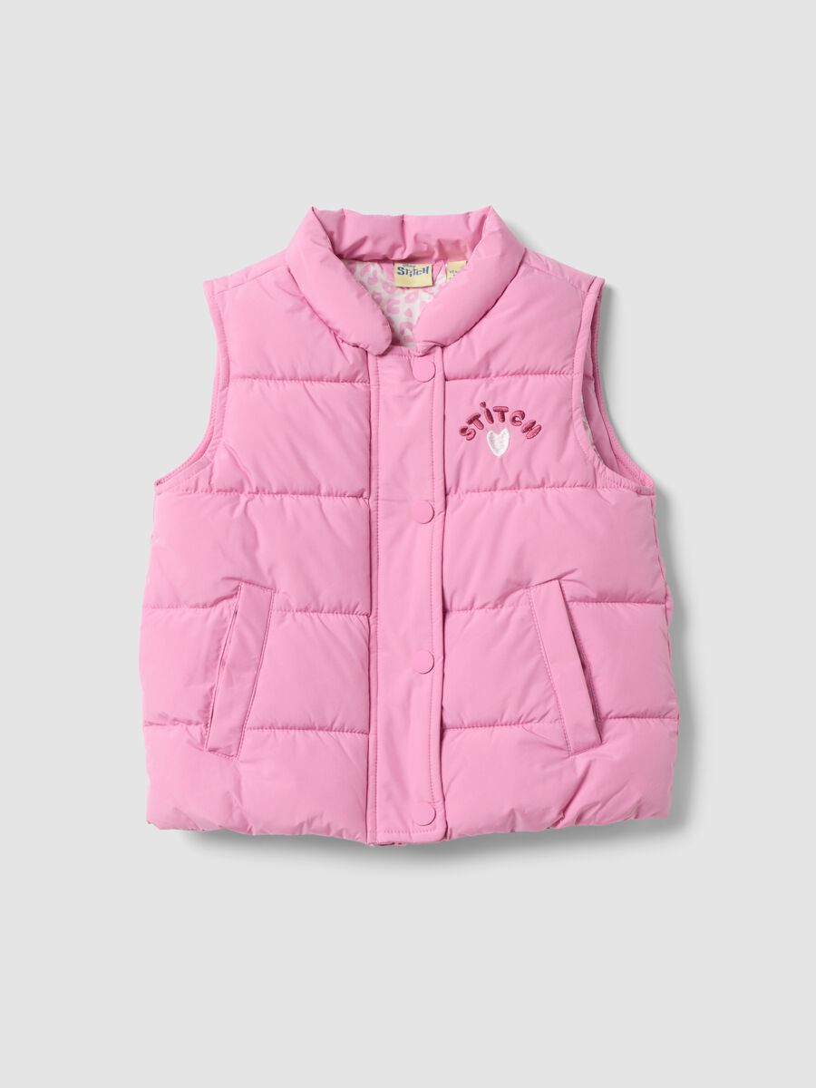 Girls&rsquo; pink padded gilet with Lilo & Stitch embroidery_0