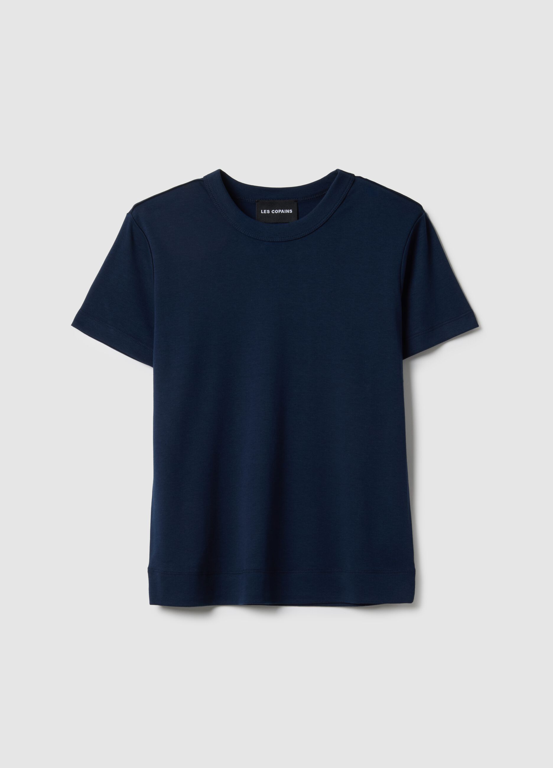 Regular fit blue cotton blend short sleeve t-shirt