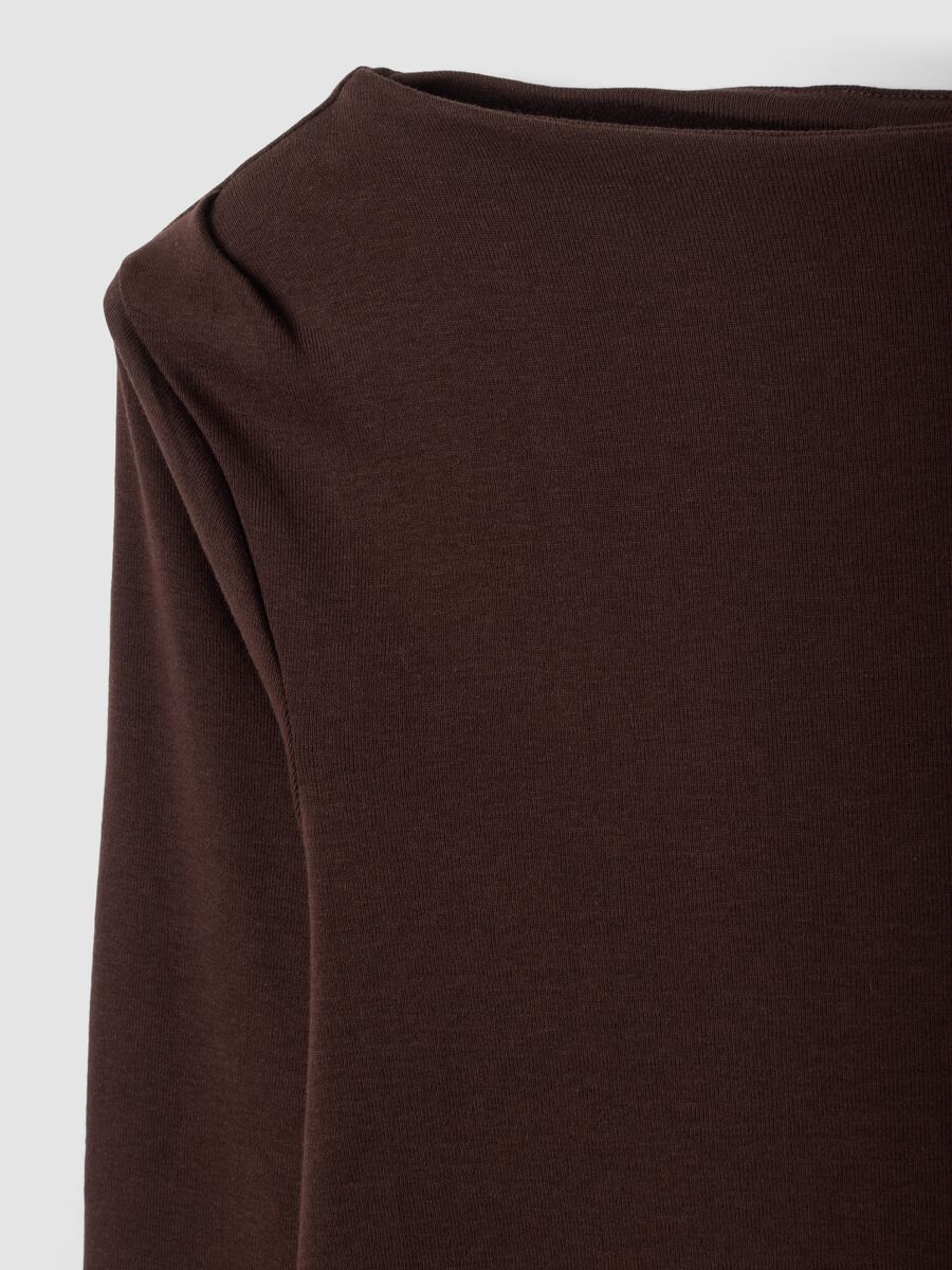 T-shirt marrone in puro cotone con girocollo_5