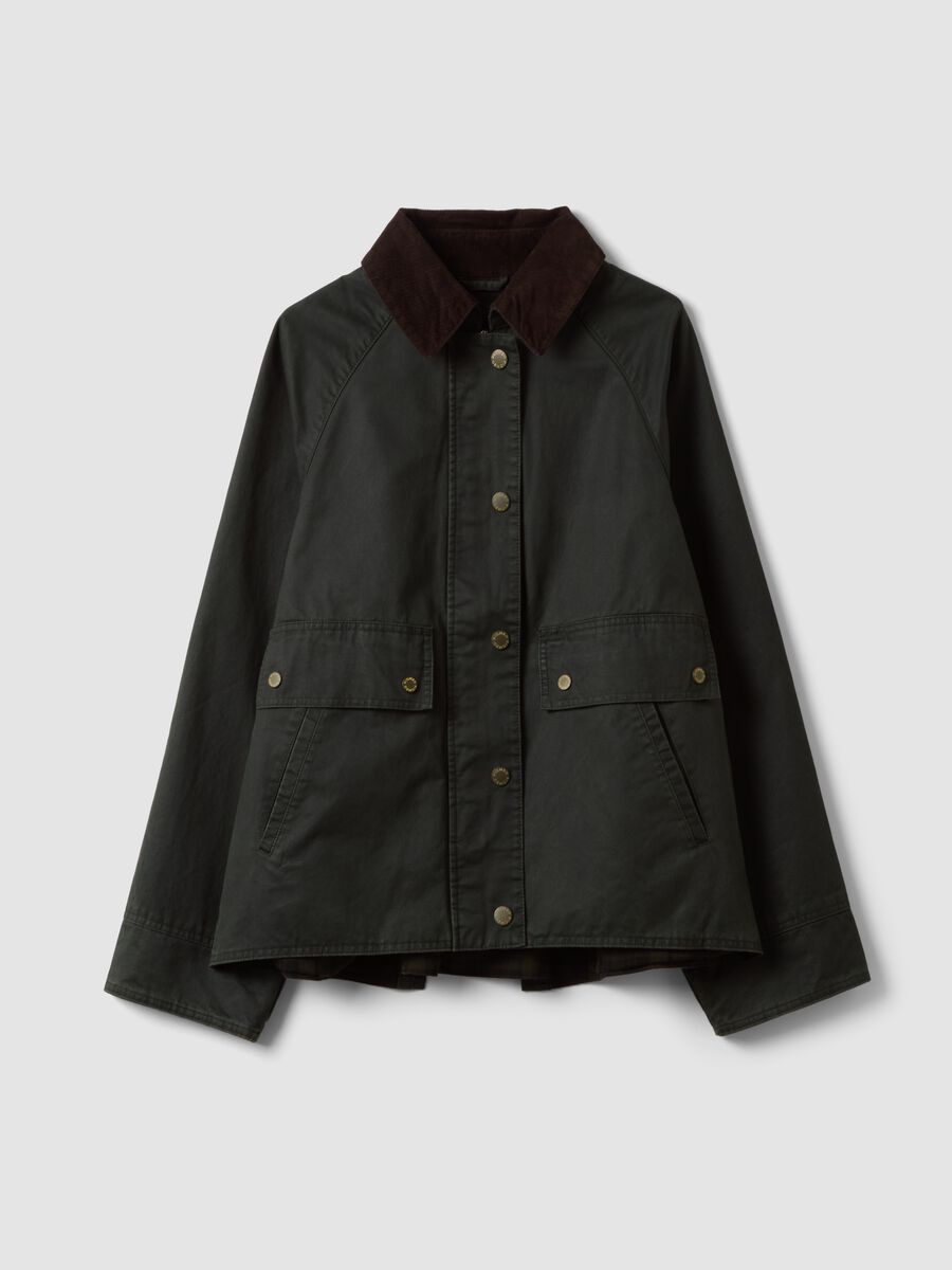 Green cotton-blend parka with velvet collar_0