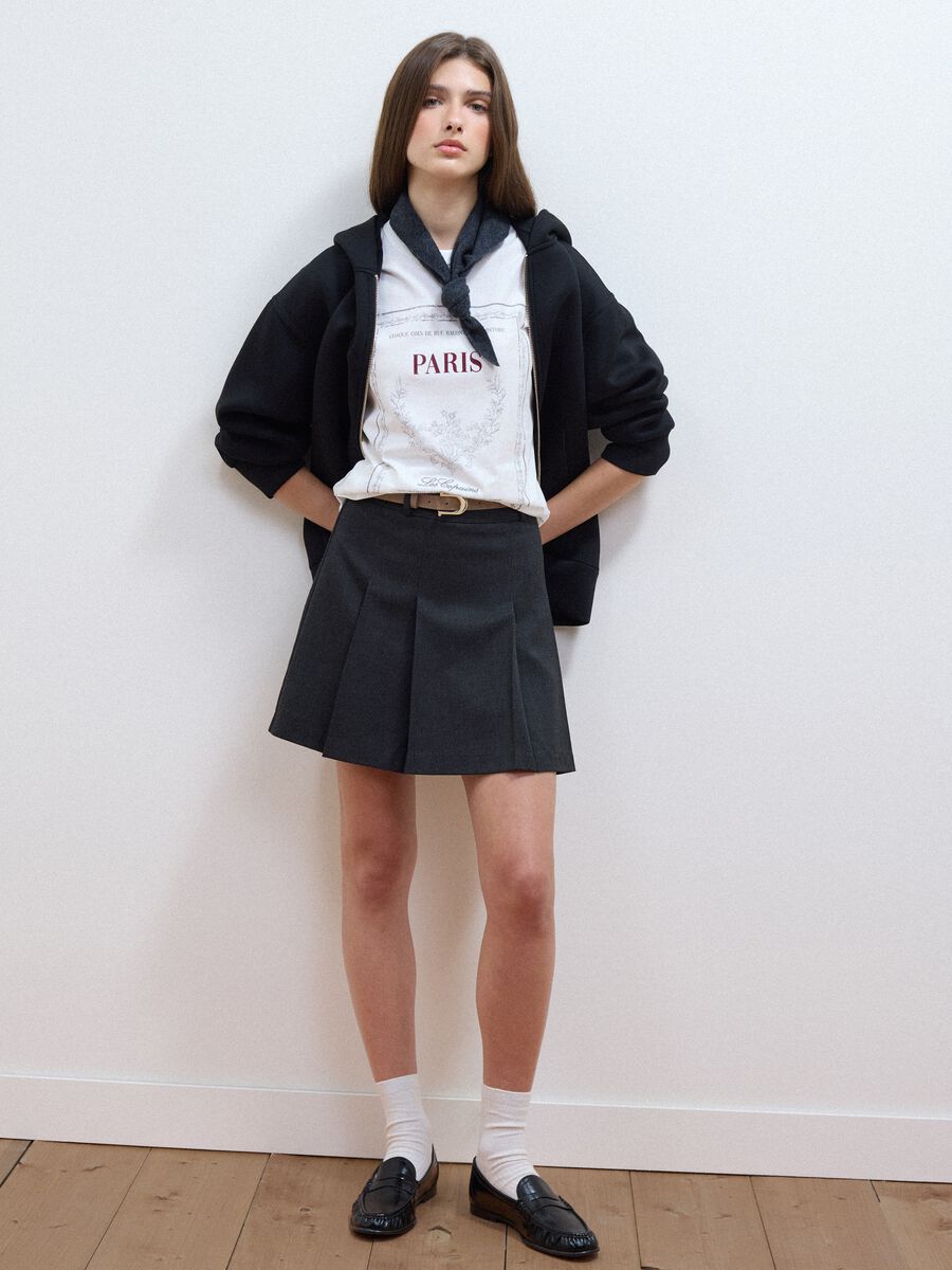 Grey stretch viscose mini skirt with belt_0
