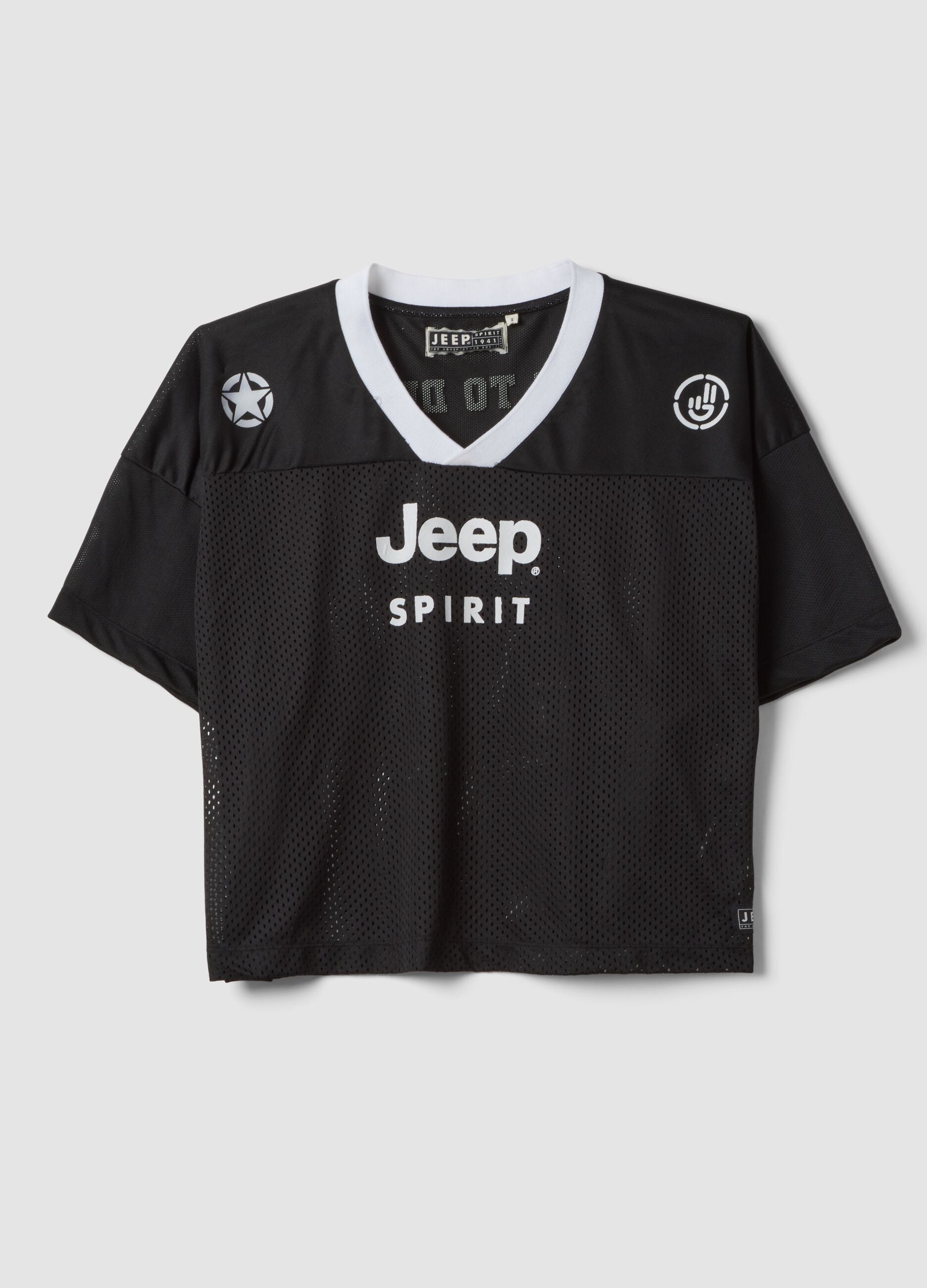 T-shirt nera a maniche corte con inserto traforato regular fit