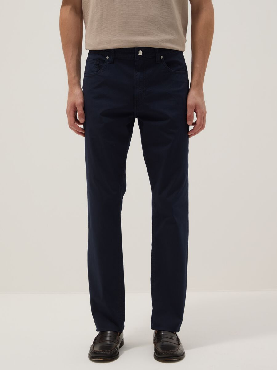 Slim Fit Stretch Cotton Blue Trousers_2