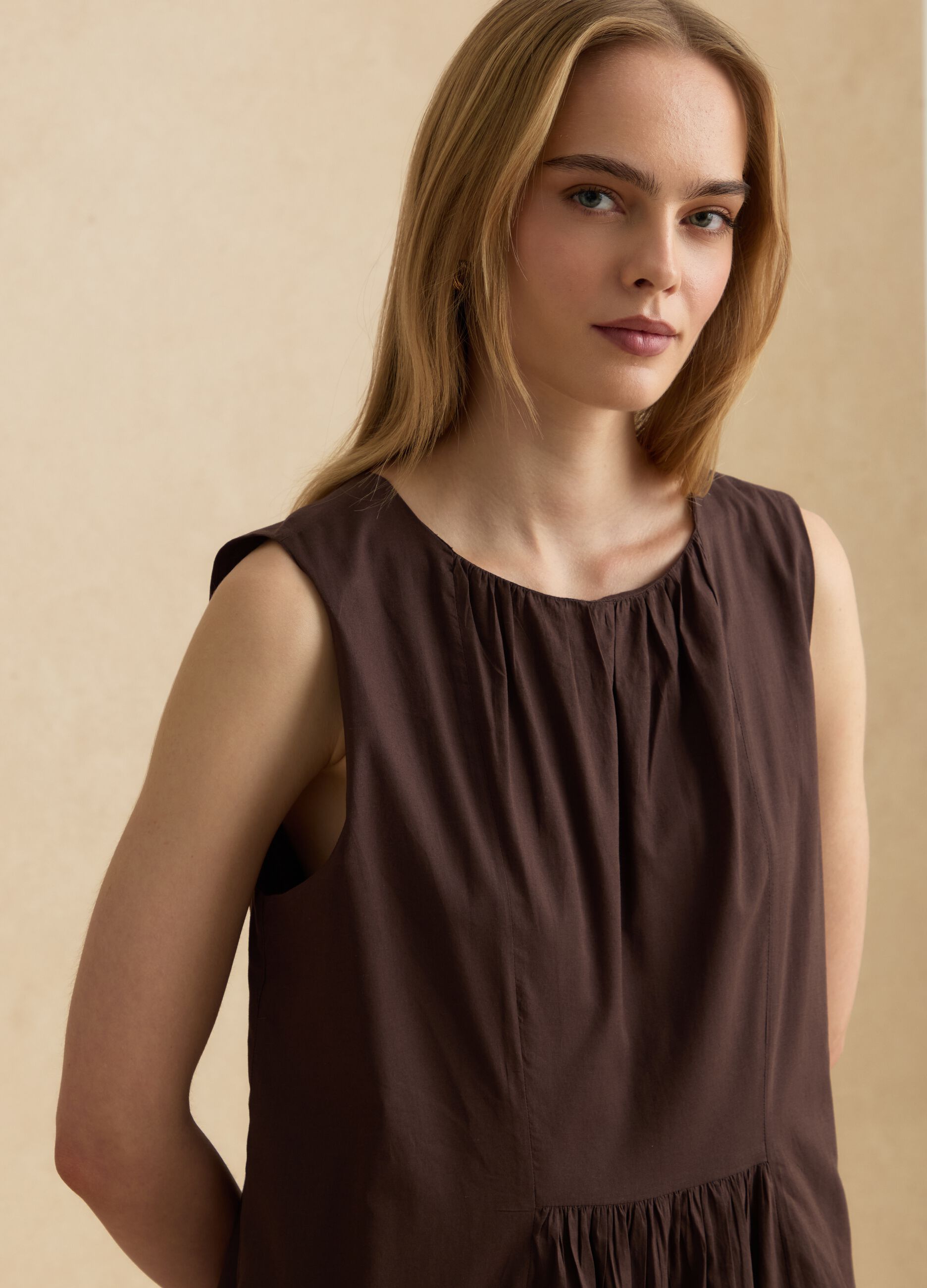 Brown pure cotton midi dress