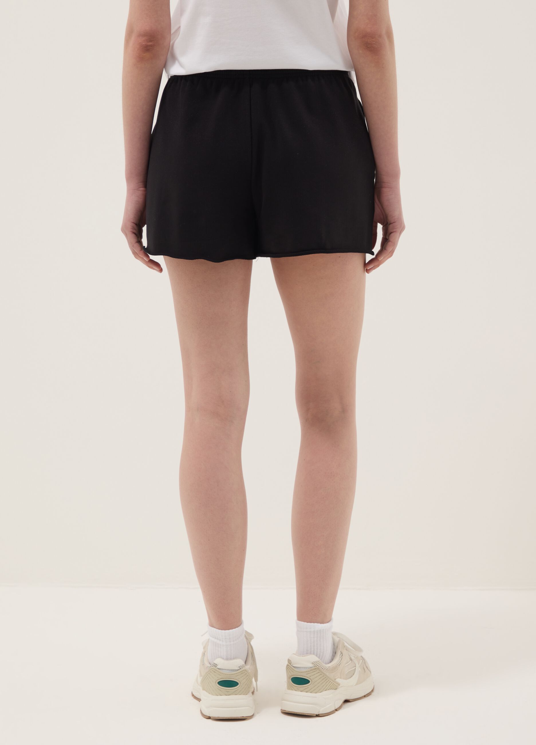 Black cotton-blend shorts with elasticated waistband, regular fit