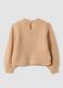 Beige knit jumper with openwork crew neck_1