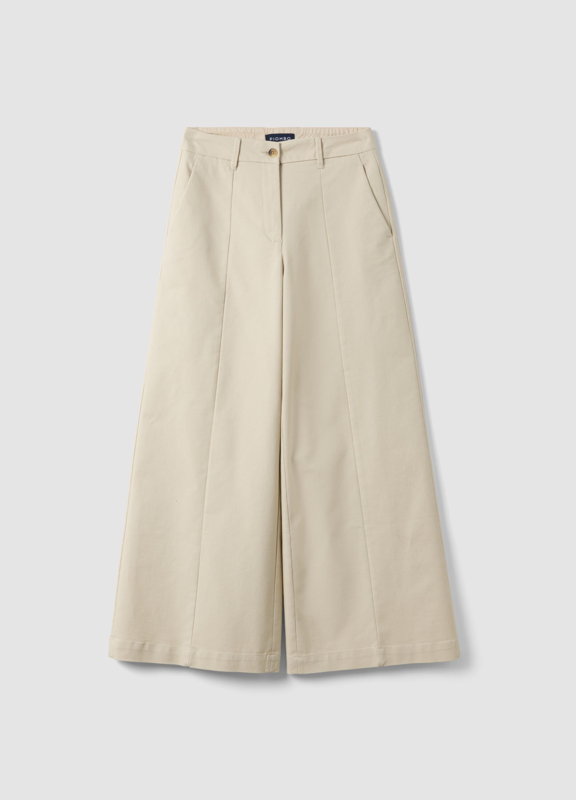 Beige flared stretch cotton trousers