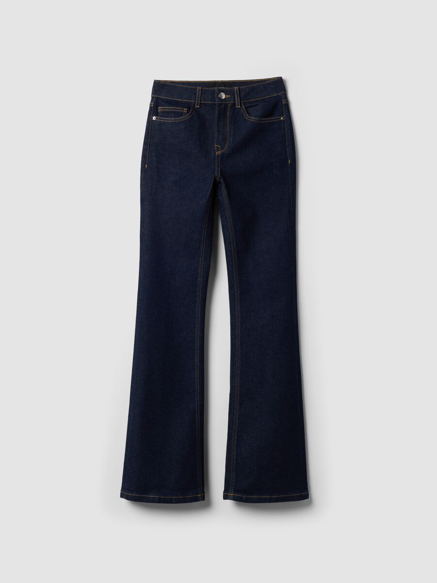 Jeans blu bootcut in cotone elasticizzato_4