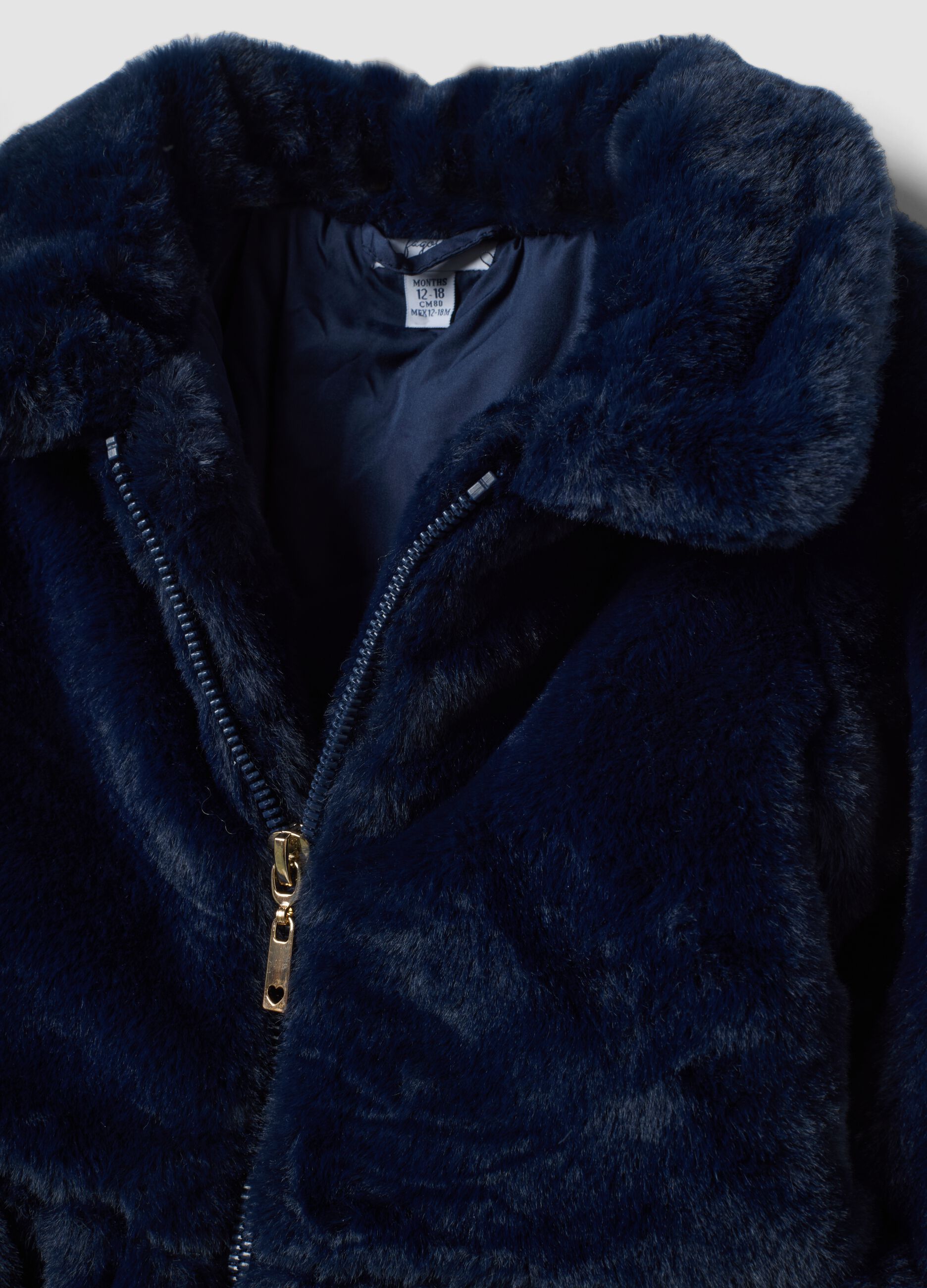 Blue padded teddy-effect jacket with zip