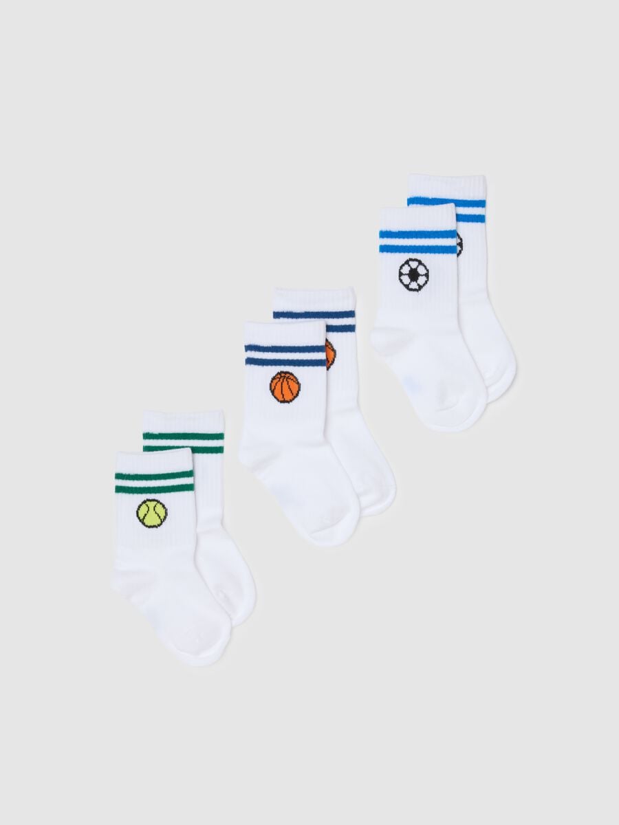 Children's white striped sports socks tripack in cotton blend_0