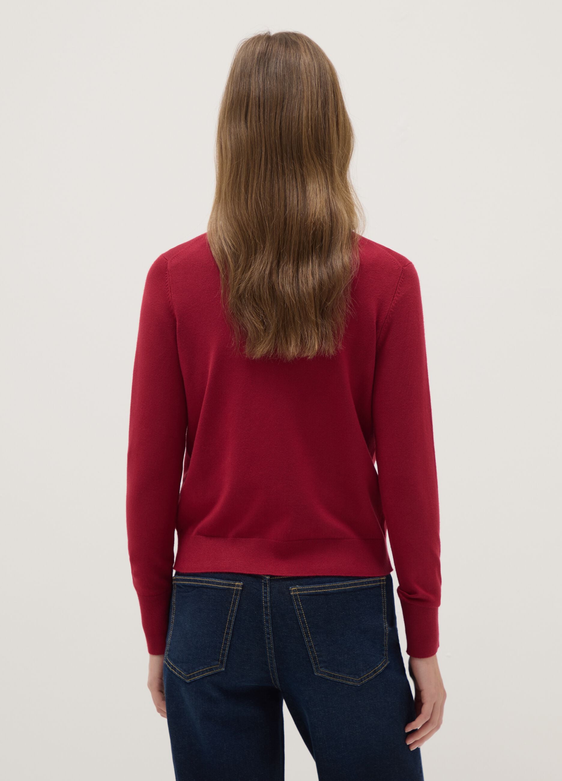 Regular fit red crew neck cardigan