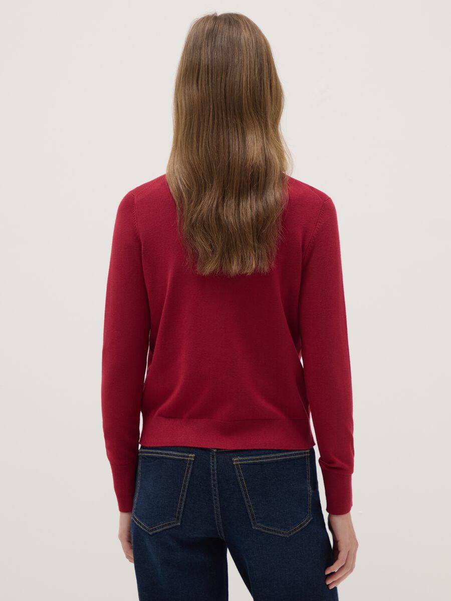 Regular fit red crew neck cardigan_2
