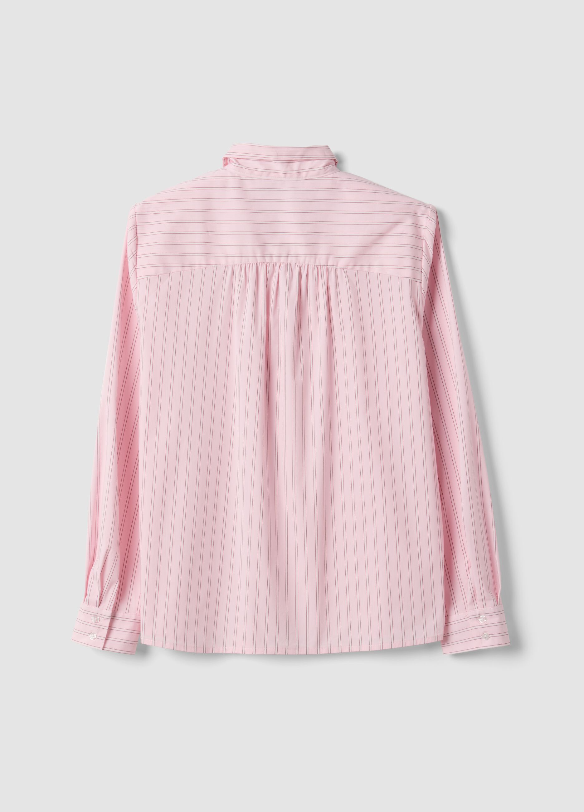 Pink striped stretch cotton shirt with bow, oversized fit