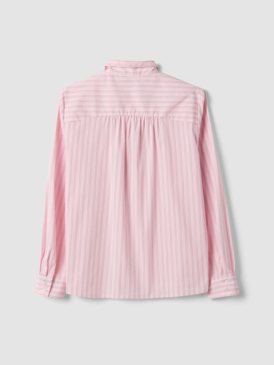 Pink striped stretch cotton shirt with bow, oversized fit_6