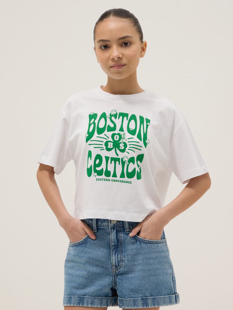 T-shirt in puro cotone bianca da ragazza relaxed fit Boston Celtics_0