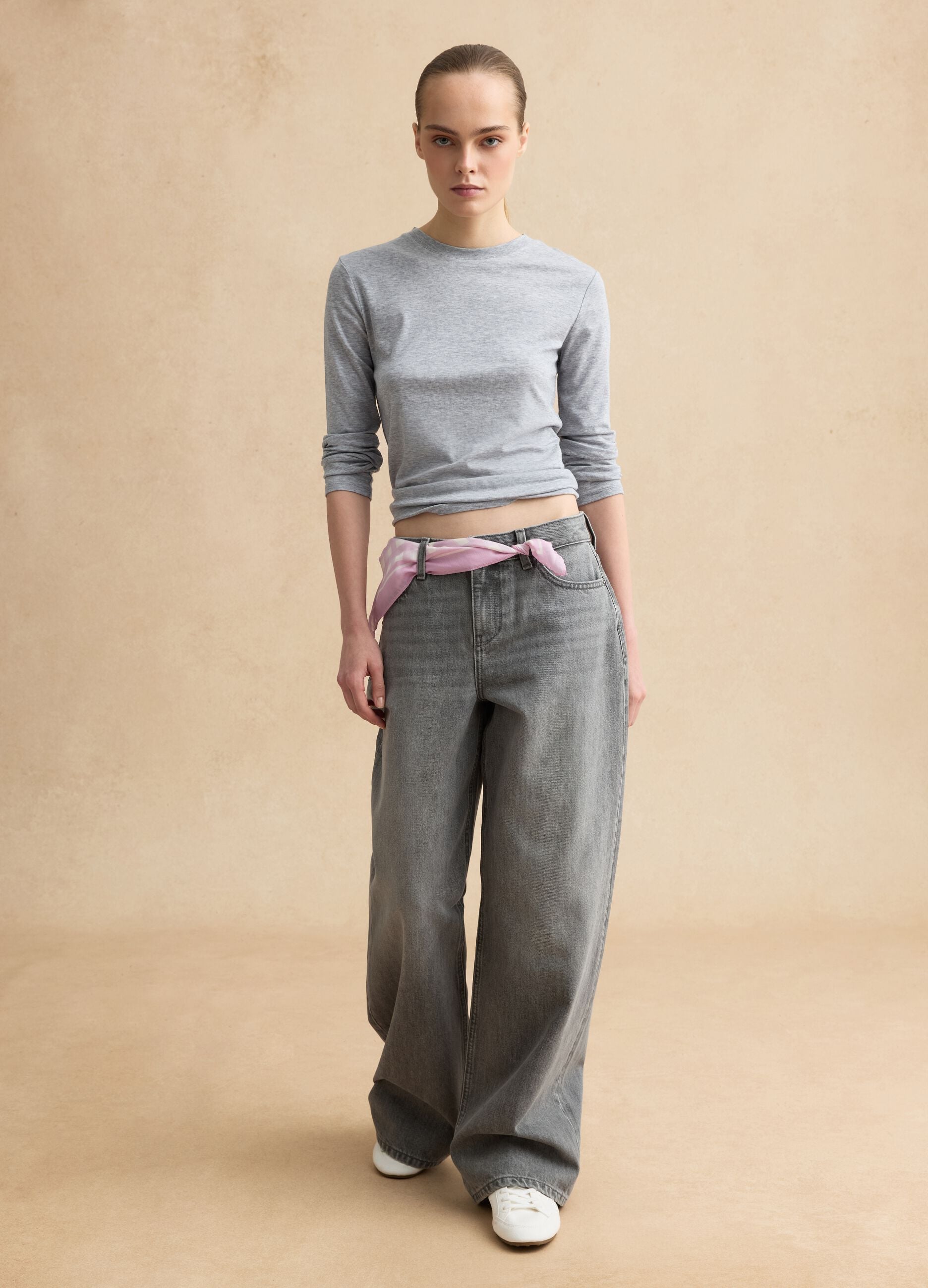 Grey Wide Leg Pure Cotton Jeans