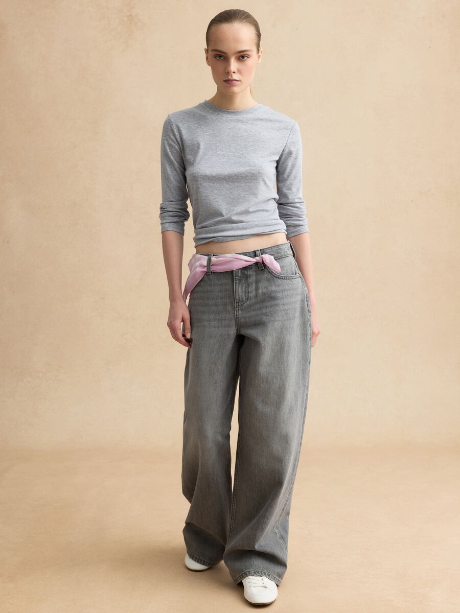 Jeans grigi in puro cotone wide leg_0