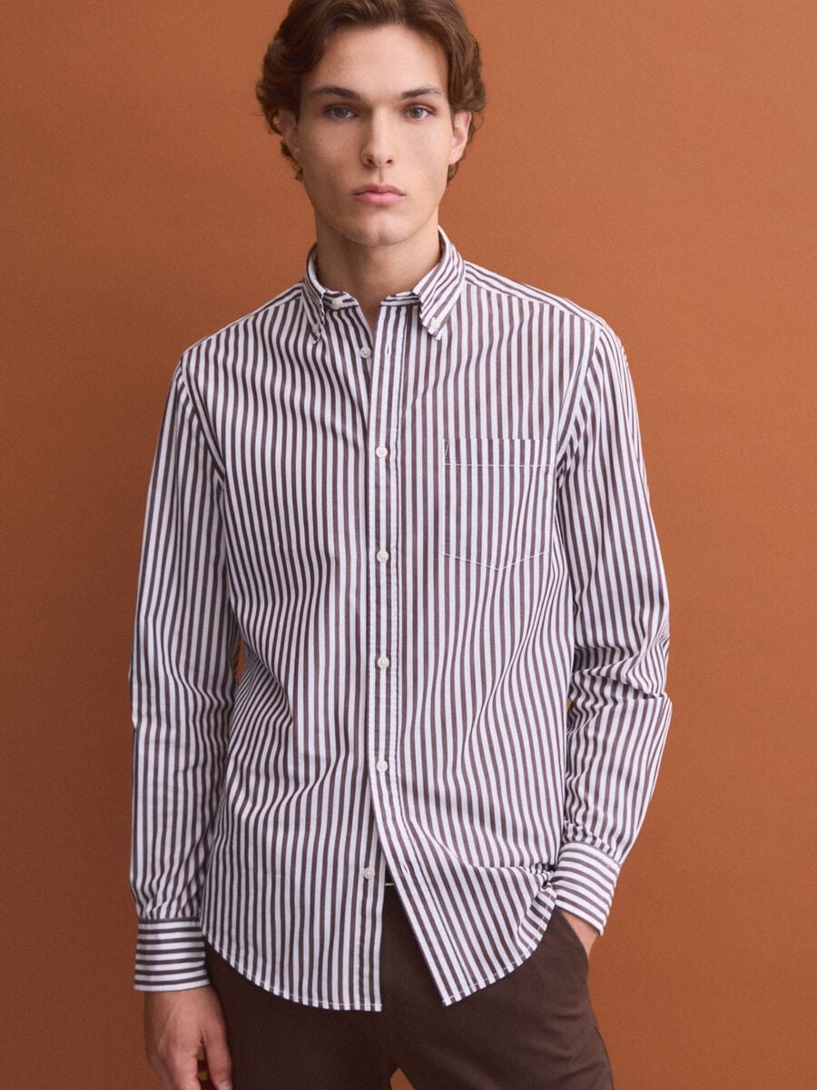 Camicia bianca in popeline di puro cotone a righe regular fit_1