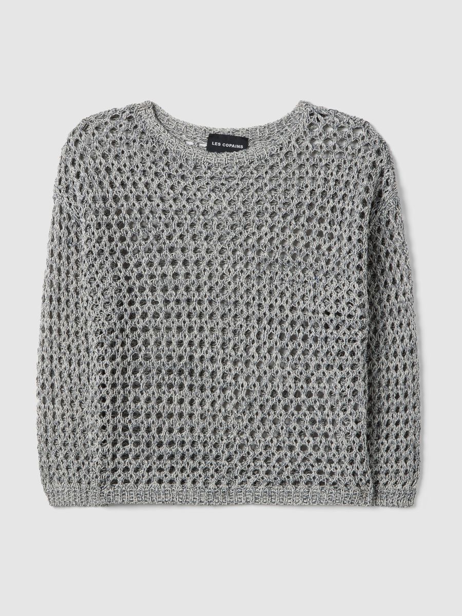 Grey cotton blend jumper with mesh pattern_4