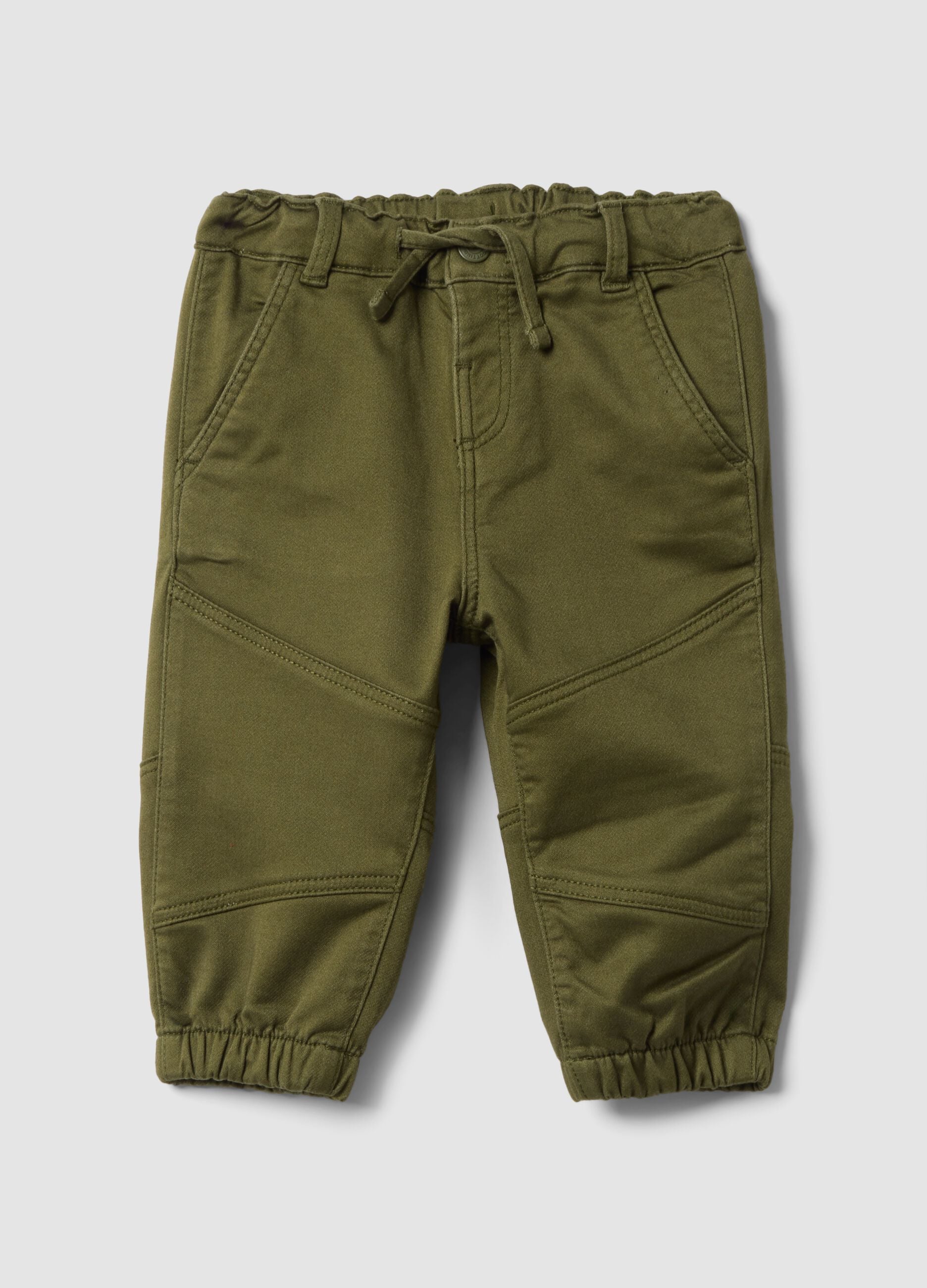 Green stretch cotton jogger trousers with drawstring, oversized fit for baby boy