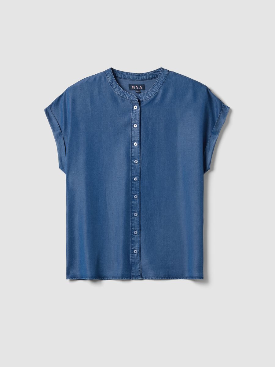 Pure Blue Lyocell Blouse Regular Fit with Mandarin Collar_4
