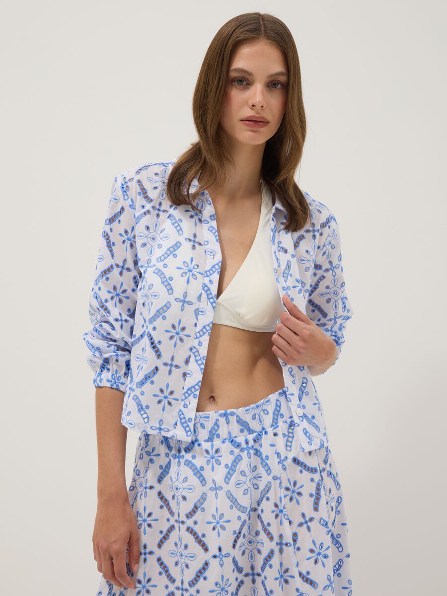 Blue organic cotton shirt with all-over print_2