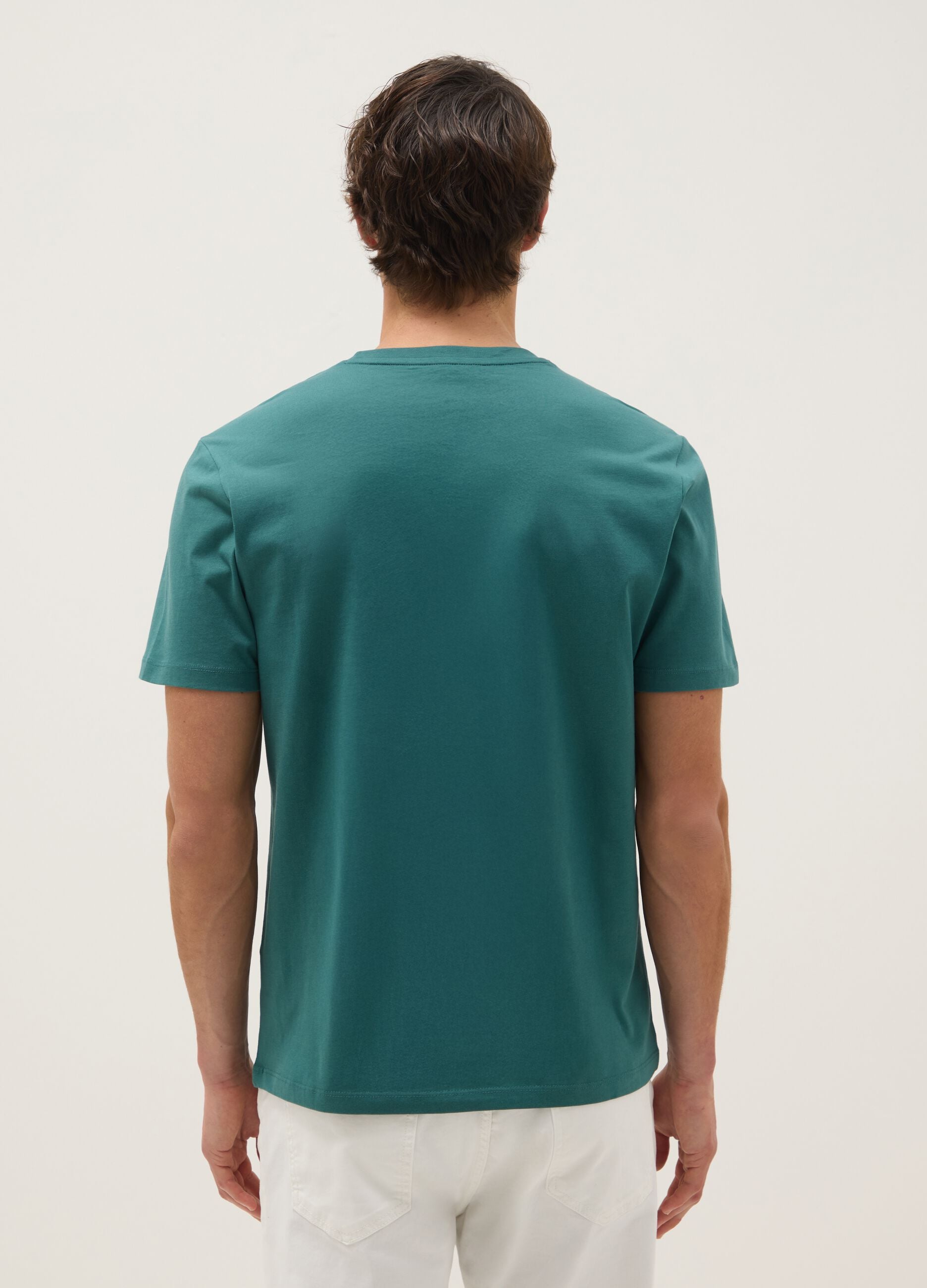 Regular fit green pure cotton T-shirt