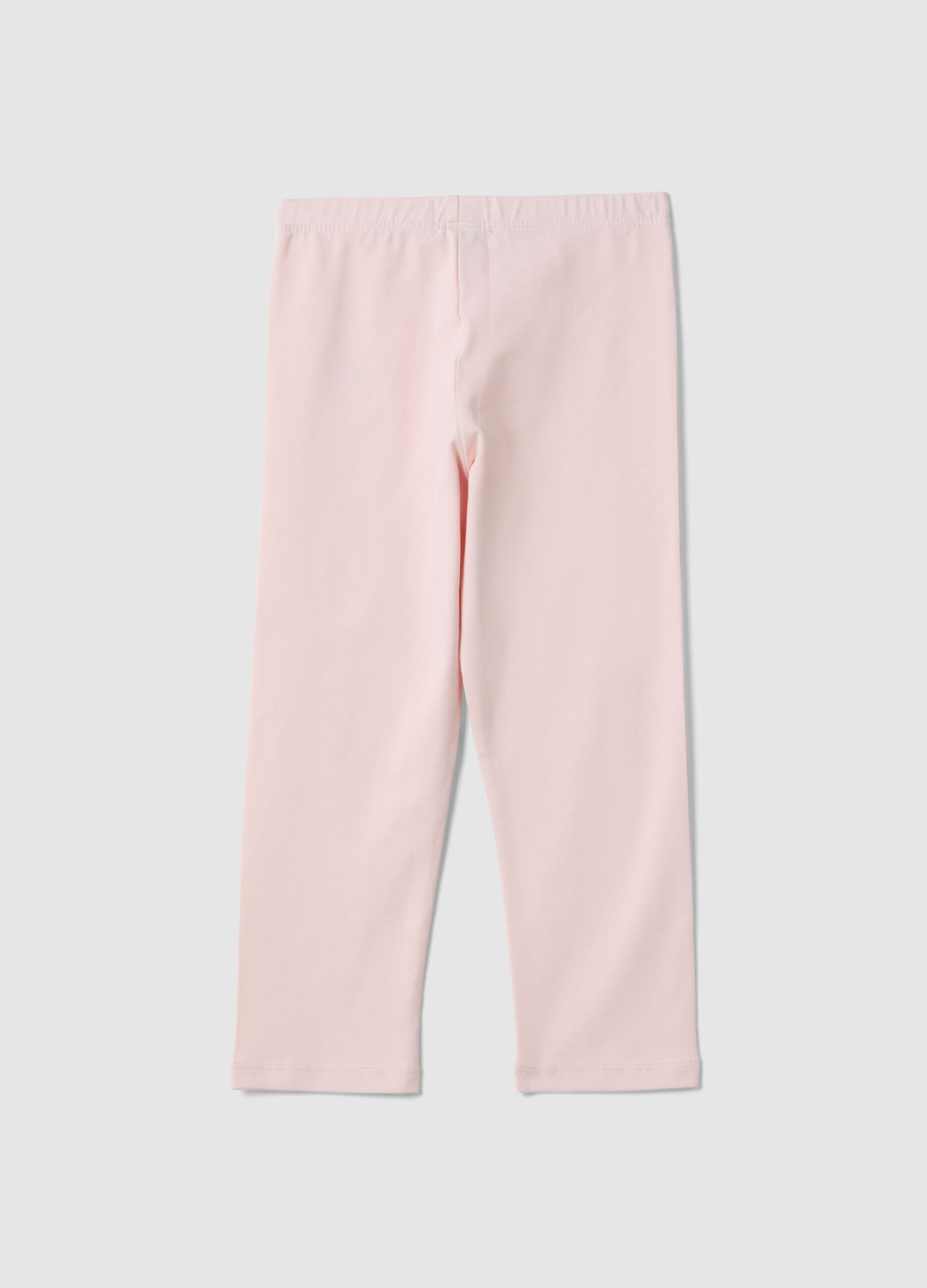 Girls' pink elasticated cotton leggings slim fit with heart