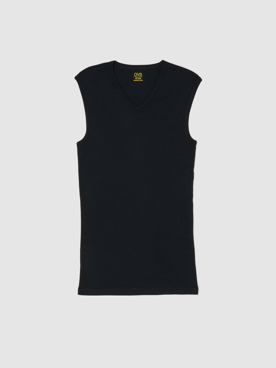 Black regular fit pure cotton tank top with wide shoulder strap_4