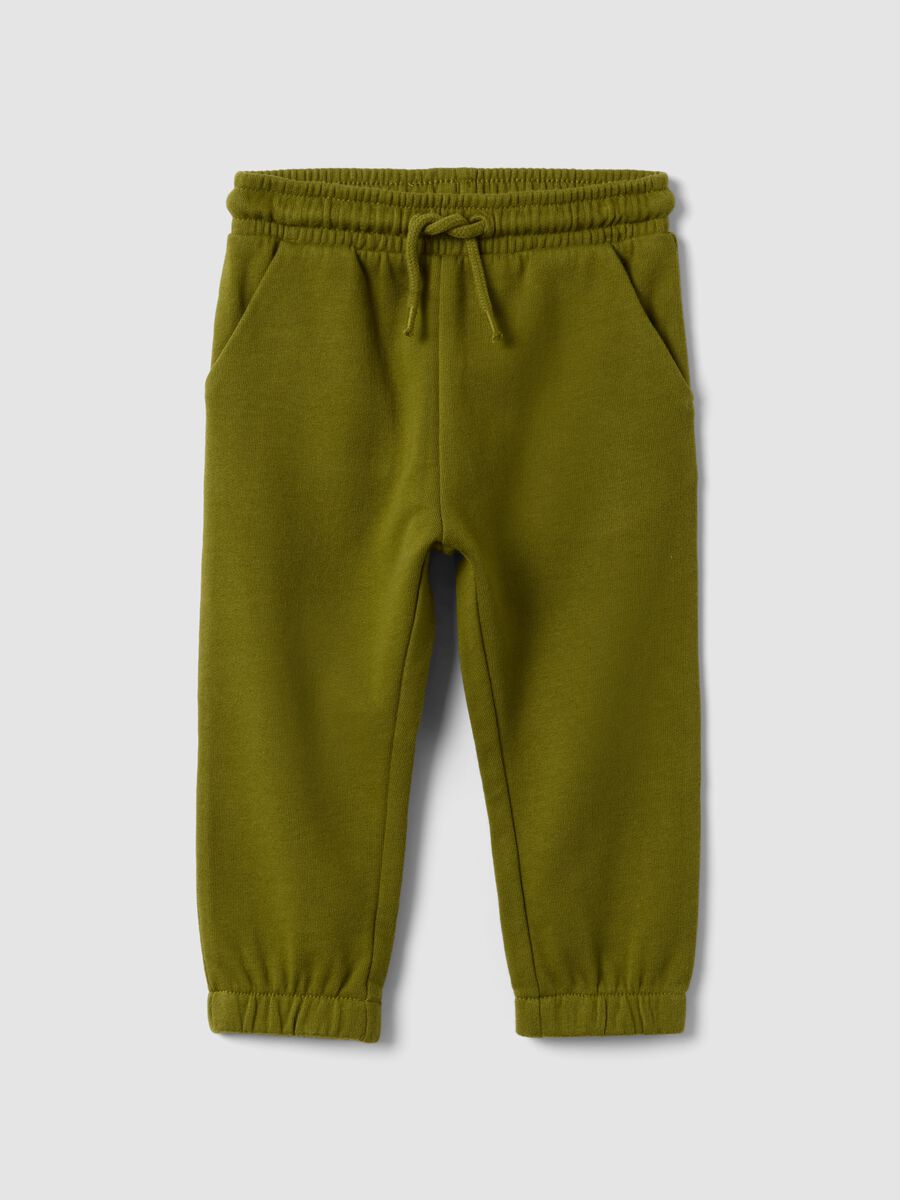 Green pure organic cotton joggers with drawstring for baby boy_0