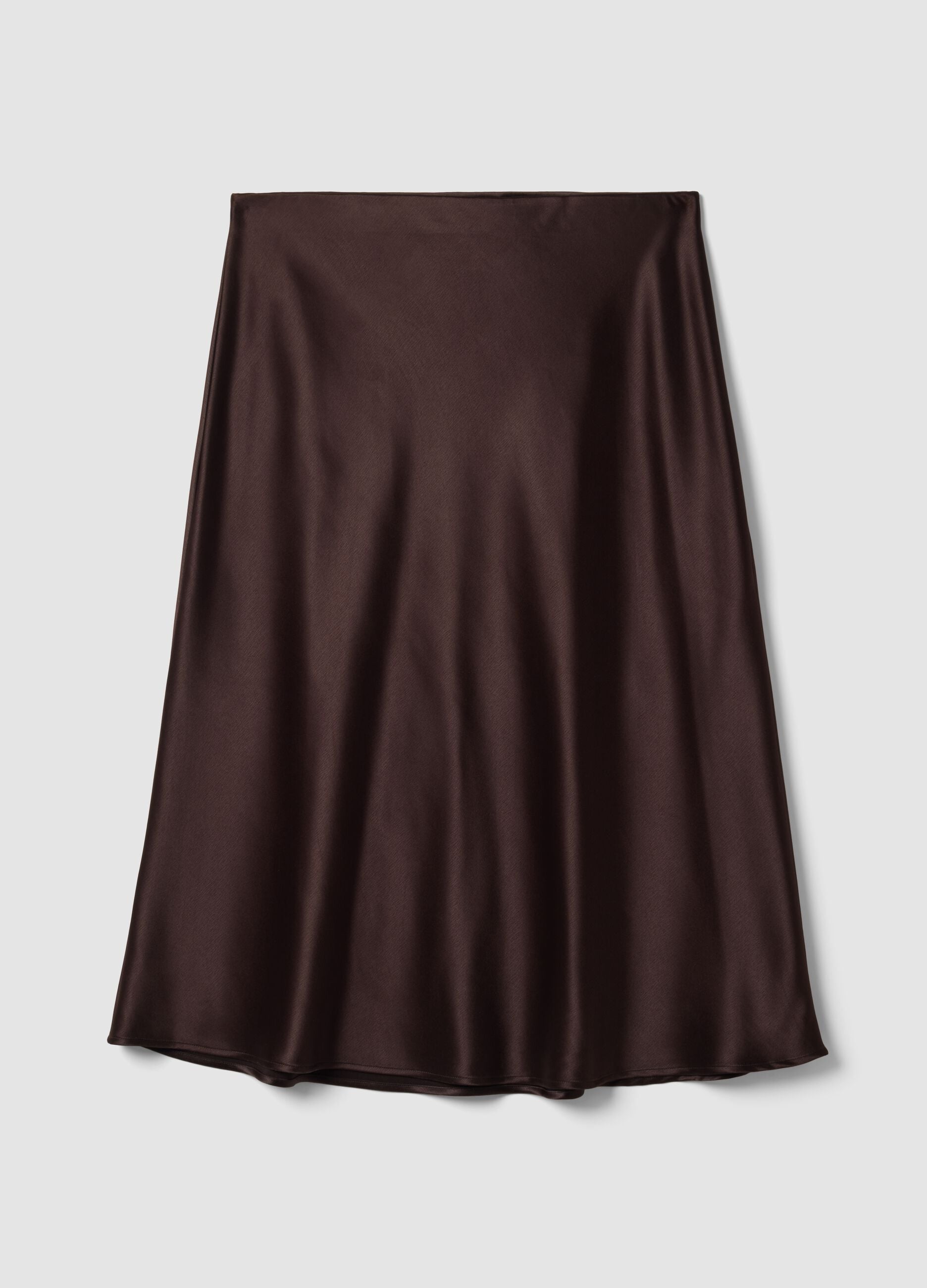 Brown satin midi skirt in stretch fabric
