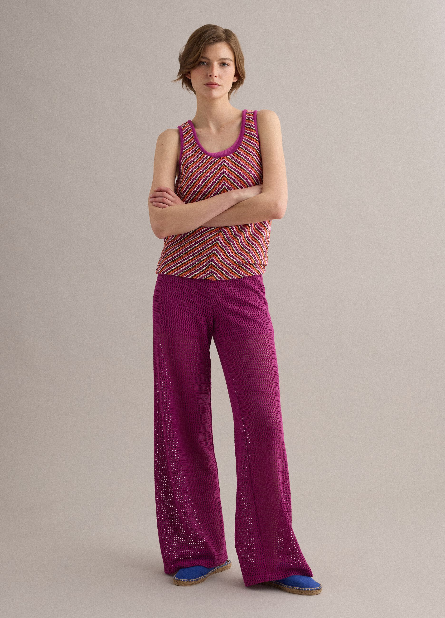 Multicolour crochet tank top in stretch fabric, regular fit