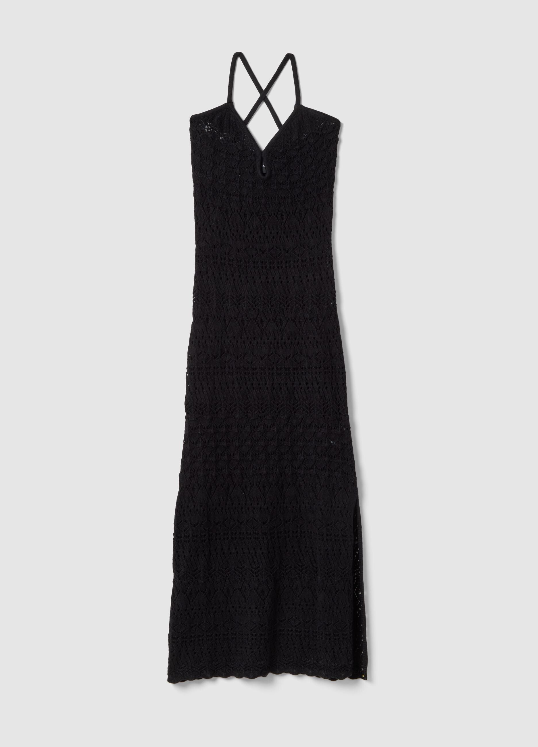 Pure cotton black dress with deep v-neck