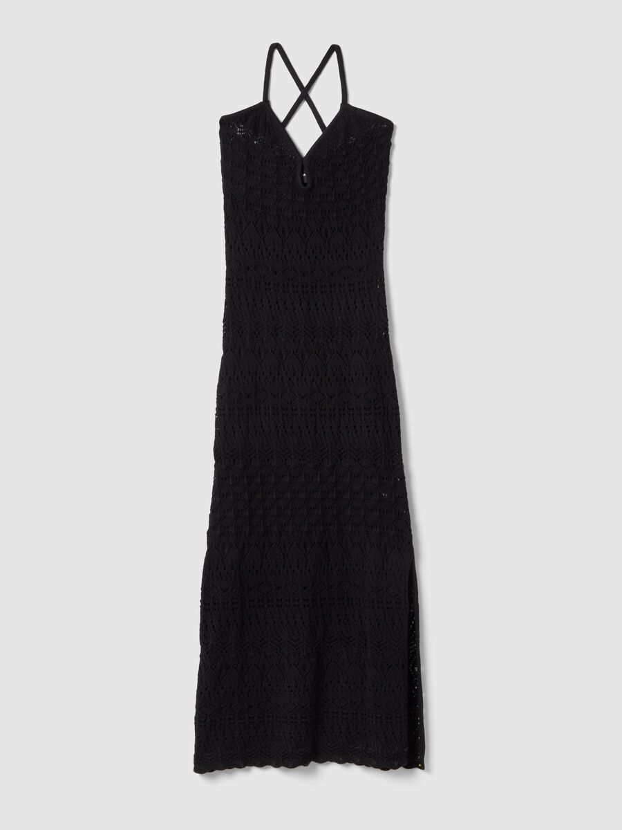 Pure cotton black dress with deep v-neck_4