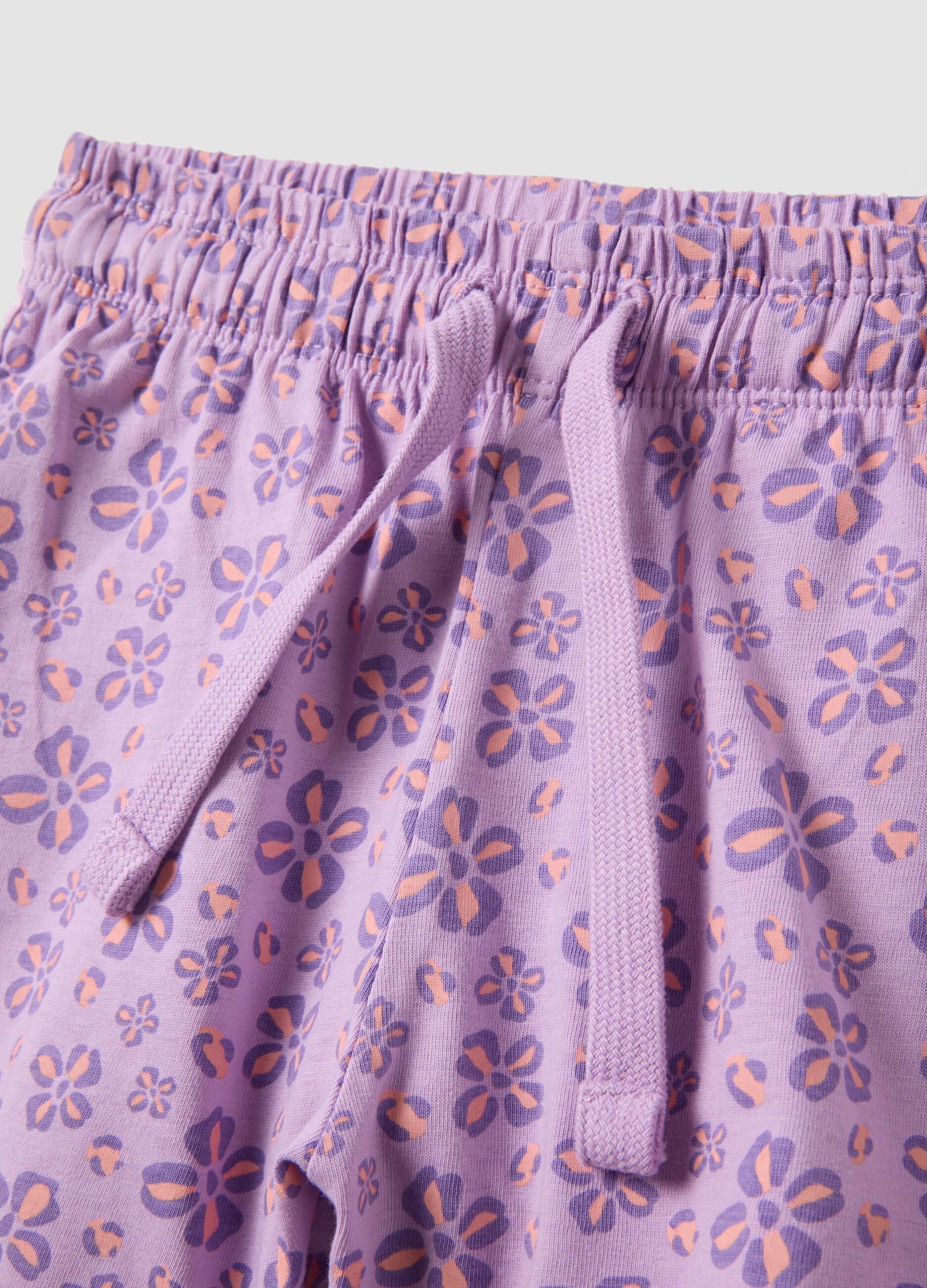 Purple pure cotton shorts with floral print