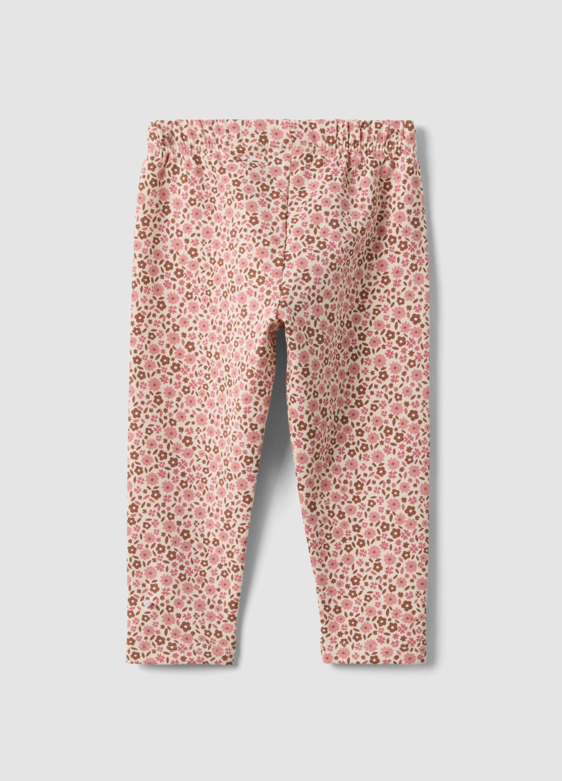 Pink floral stretch cotton leggings