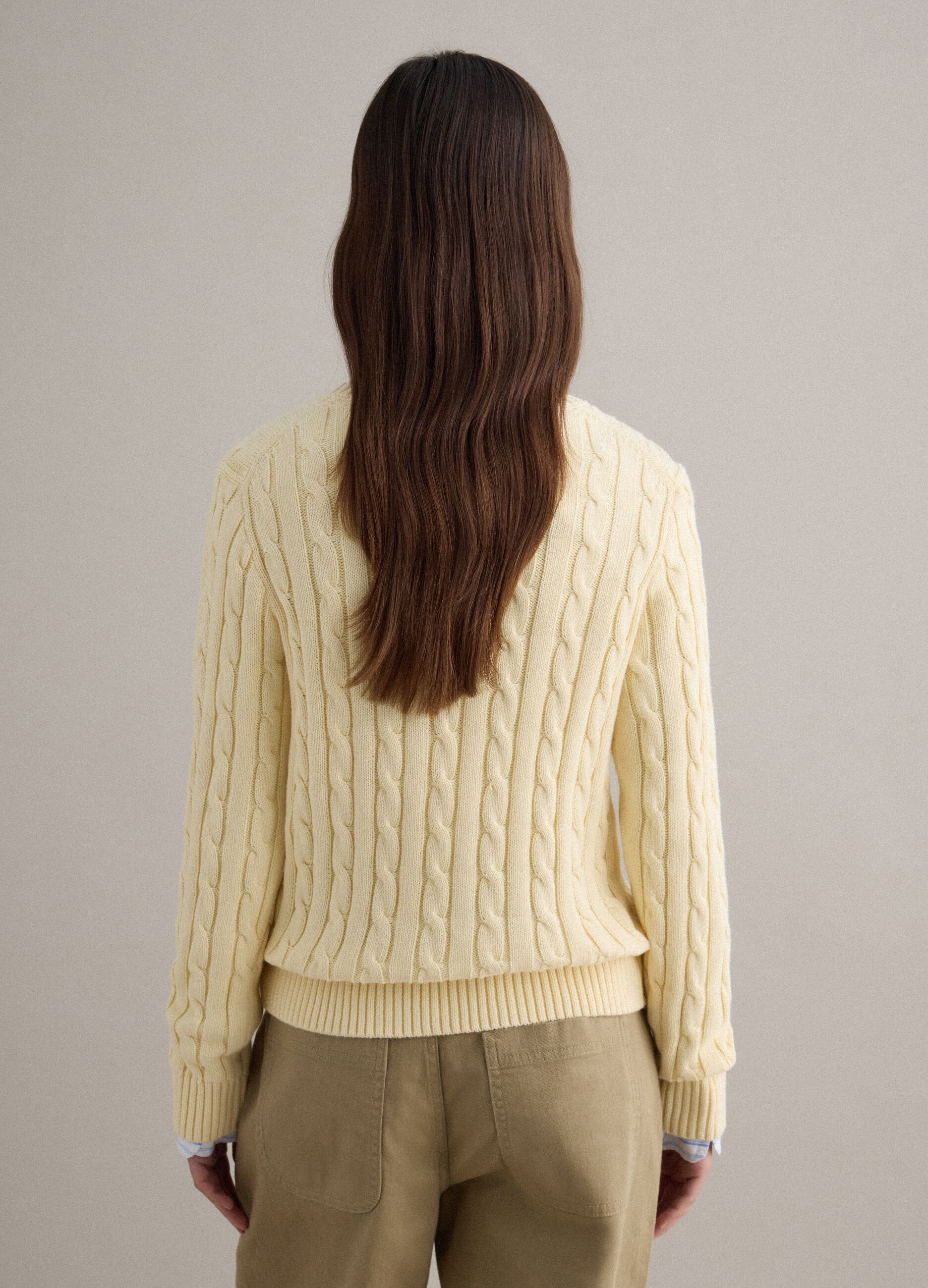 Yellow pure cotton regular fit cable knit jumper