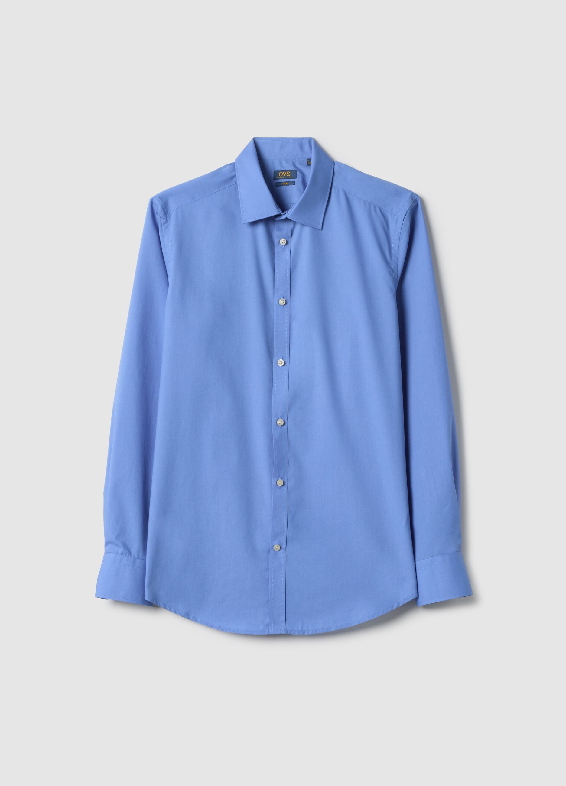 Light Blue Cotton-Blend Slim Fit Easy Iron Shirt