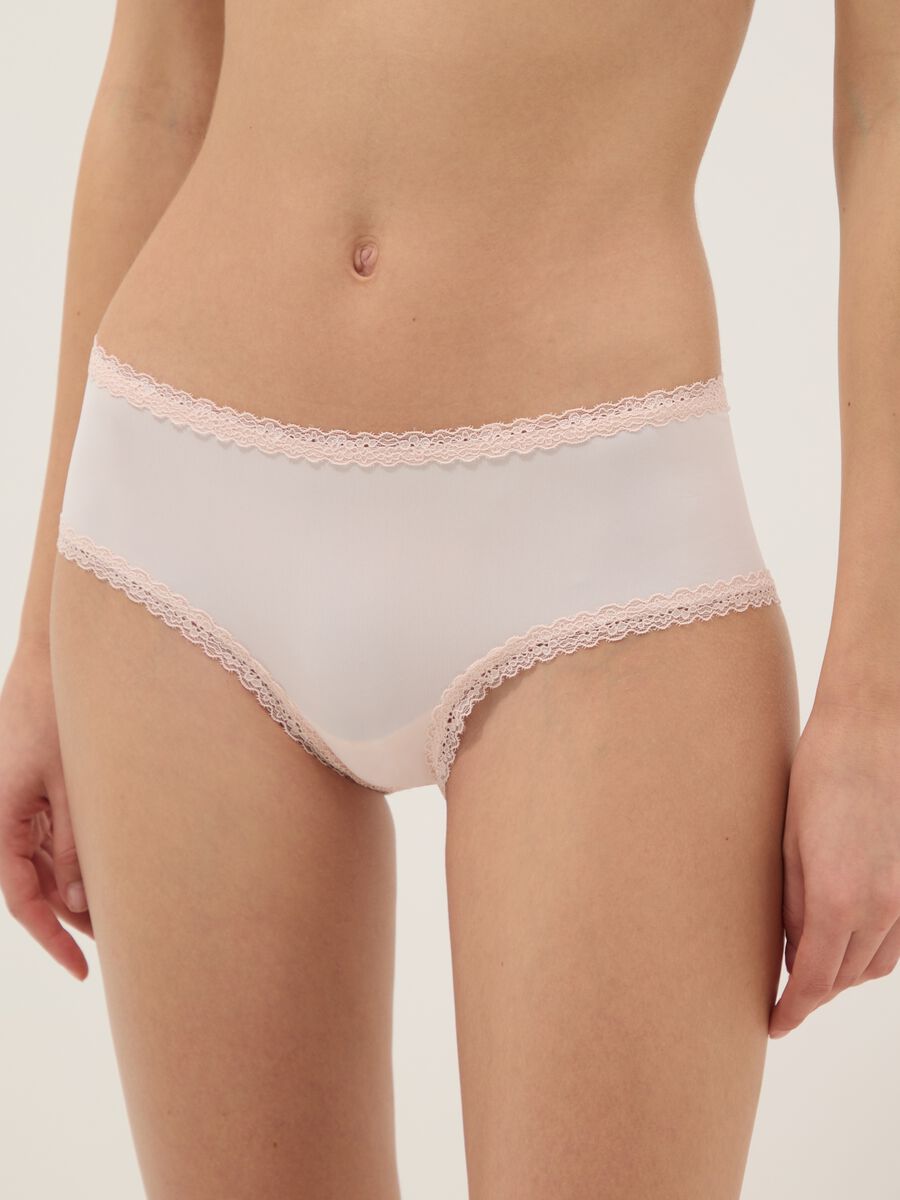 Pink stretch-fabric briefs with lace details, regular fit_1