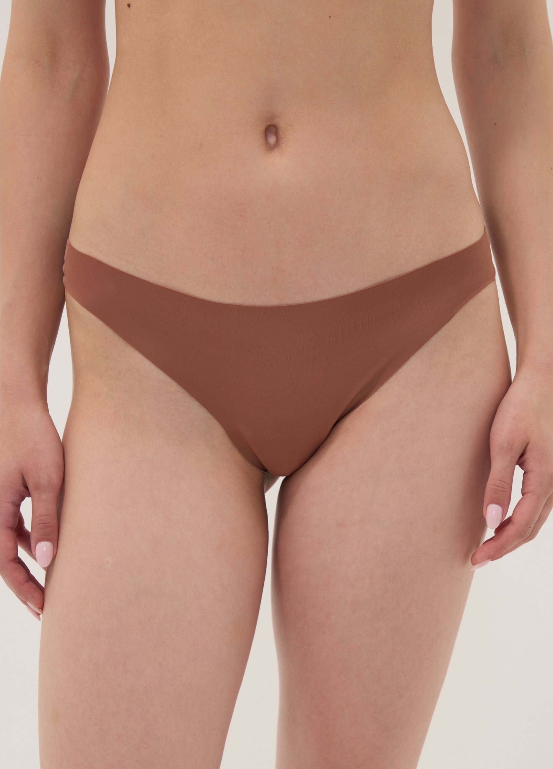 Brown stretch microfibre Brazilian briefs