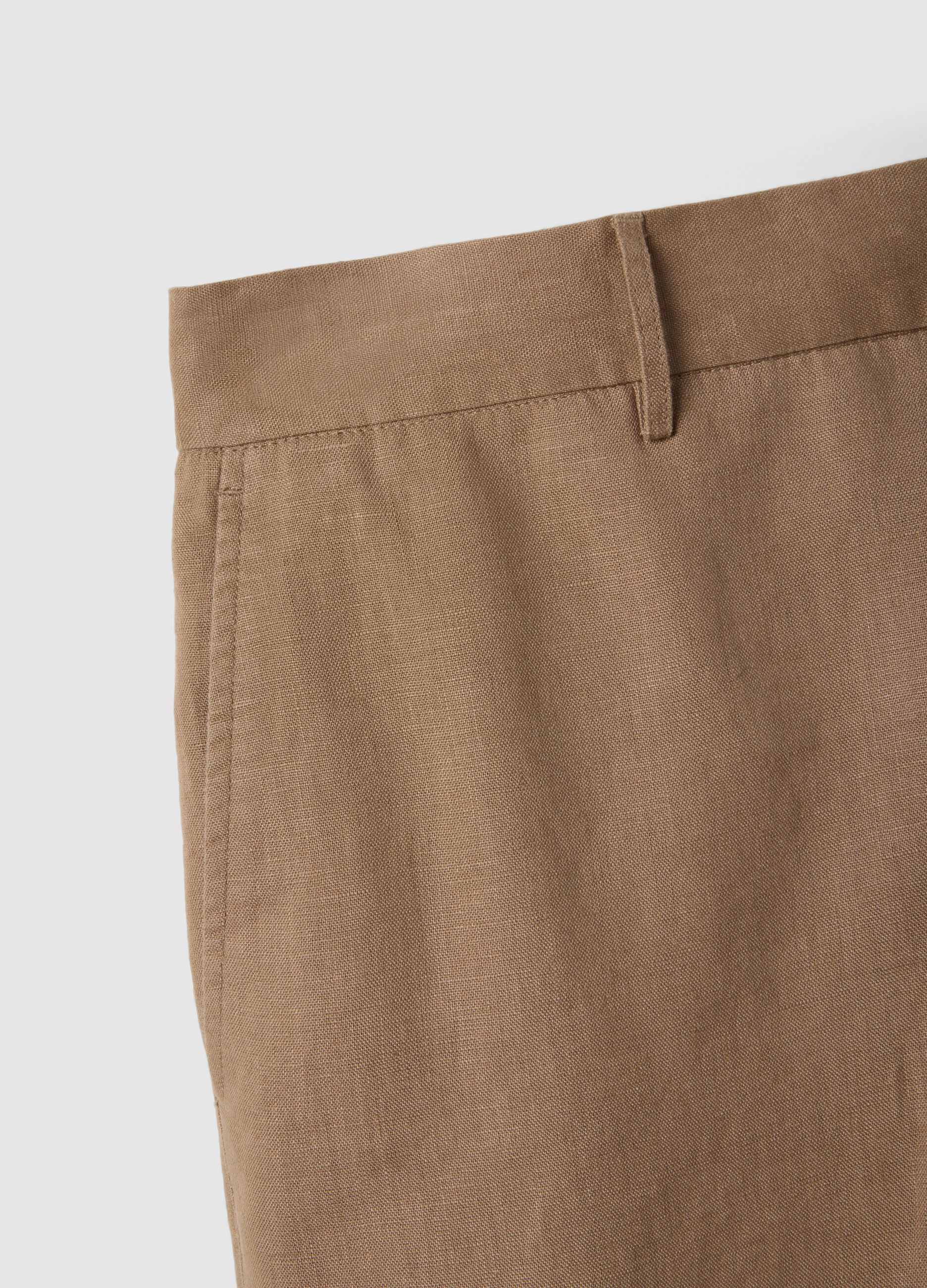 Regular Fit Brown Pure Linen Bermuda Shorts