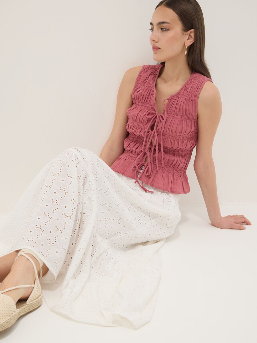 Long white broderie anglaise skirt in pure cotton_1