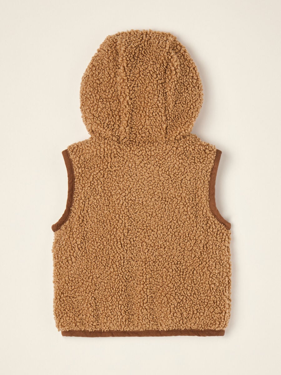 Gilet marrone con cappuccio effetto teddy_2