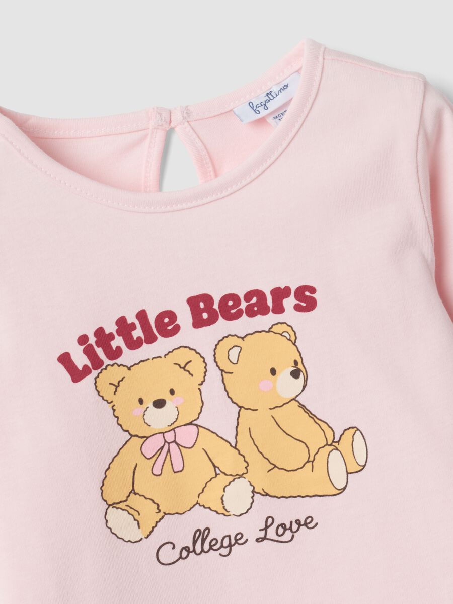 Pink organic cotton T-shirt with teddy bear print for baby girl_2